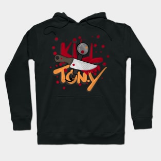 Kill Tony Cartoon Knife  & Mic Design In Red And Yellow (White) Hoodie